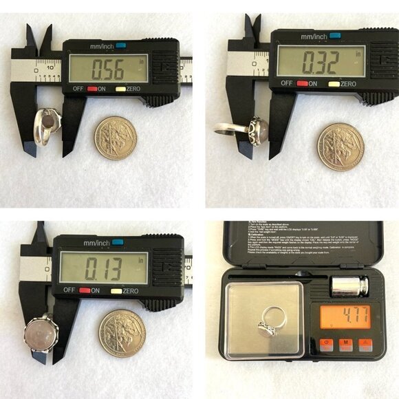 Sterling Silver 925 Round Bezel Set Rose Quartz Cabochon Band Ring Size 6 - Picture 10 of 16